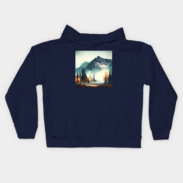 Misty Mountain with Colorful Autumn Trees Kids Hoodie by The Art Mage